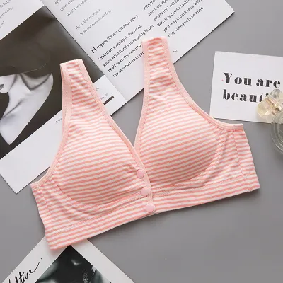 M-3XL Maternity Striped Nursing Bra with Front Buckle and Cotton Material