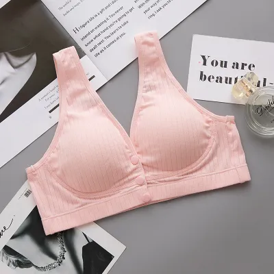 M-3XL Maternity Striped Nursing Bra with Front Buckle and Cotton Material