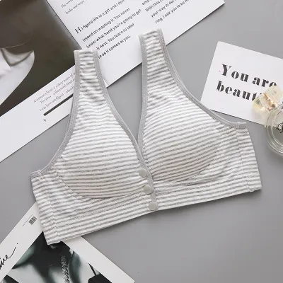 M-3XL Maternity Striped Nursing Bra with Front Buckle and Cotton Material