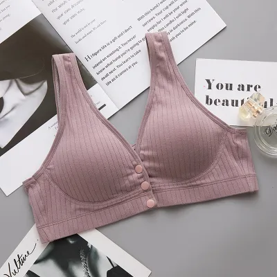 M-3XL Maternity Striped Nursing Bra with Front Buckle and Cotton Material