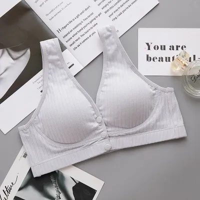 M-3XL Maternity Striped Nursing Bra with Front Buckle and Cotton Material