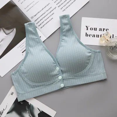 M-3XL Maternity Striped Nursing Bra with Front Buckle and Cotton Material