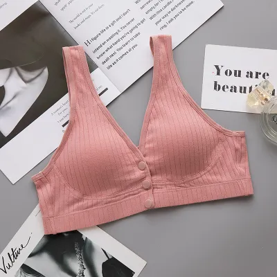 M-3XL Maternity Striped Nursing Bra with Front Buckle and Cotton Material