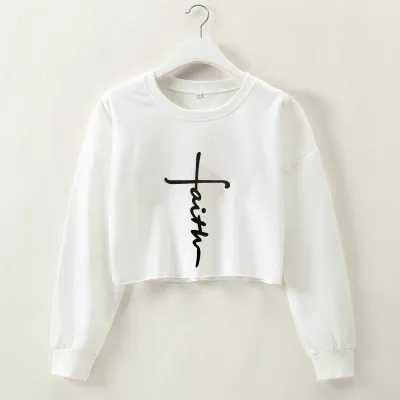 S-XL Women Bat Sleeve Cropped Pullover Sweatshirt with Letter Print