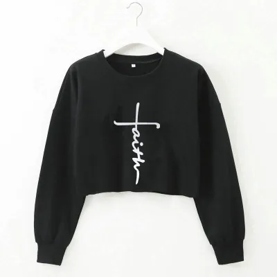 S-XL Women Bat Sleeve Cropped Pullover Sweatshirt with Letter Print