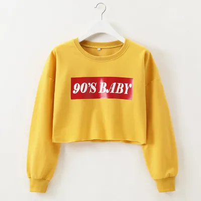 S-L Women Casual Letter Print Long-sleeve Cropped Pullover Sweatshirt