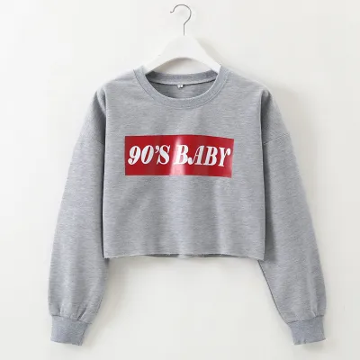 S-L Women Casual Letter Print Long-sleeve Cropped Pullover Sweatshirt
