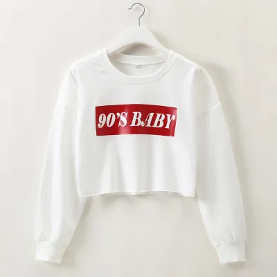 S-L Women Casual Letter Print Long-sleeve Cropped Pullover Sweatshirt