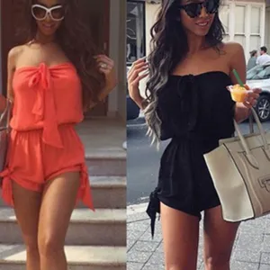 S-5XL Women Solid Color Tube Top Chest Wrap Rompers