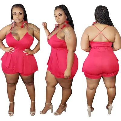 XL-5XL Plus Size Women Sexy Sling Solid Color Rompers