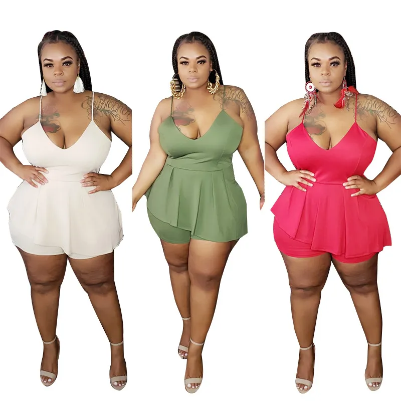 XL-5XL Plus Size Women Sexy Sling Solid Color Rompers