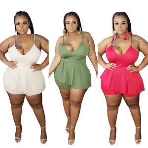 XL-5XL Plus Size Women Sexy Sling Solid Color Rompers
