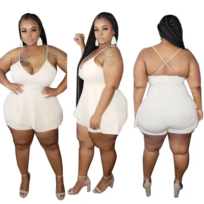 XL-5XL Plus Size Women Sexy Sling Solid Color Rompers