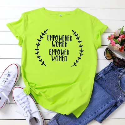 S-5XL Women Creative Lettern Print Colored Cotton Tee Slim Fit