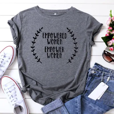 S-5XL Women Creative Lettern Print Colored Cotton Tee Slim Fit