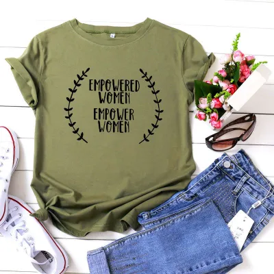 S-5XL Women Creative Lettern Print Colored Cotton Tee Slim Fit