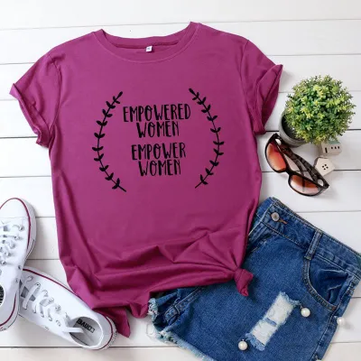 S-5XL Women Creative Lettern Print Colored Cotton Tee Slim Fit
