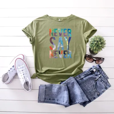 S-5XL Large Size Multicolored Letter Print Cotton T-Shirt for Women