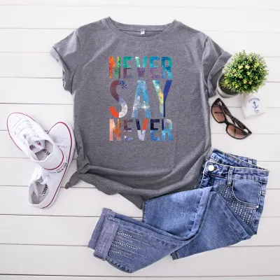S-5XL Large Size Multicolored Letter Print Cotton T-Shirt for Women