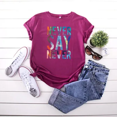 S-5XL Large Size Multicolored Letter Print Cotton T-Shirt for Women