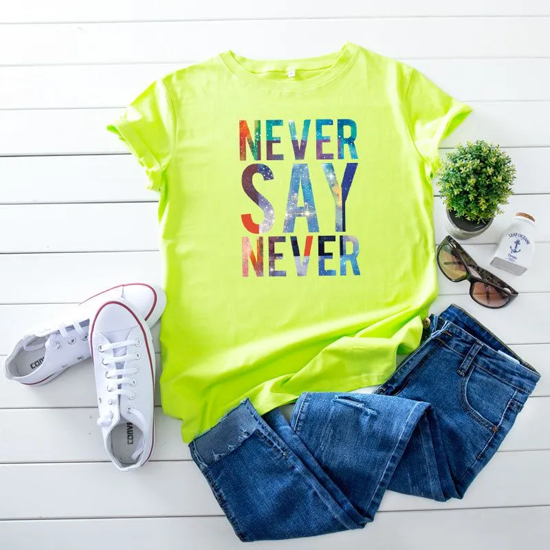S-5XL Large Size Multicolored Letter Print Cotton T-Shirt for Women