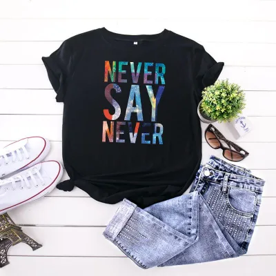 S-5XL Large Size Multicolored Letter Print Cotton T-Shirt for Women