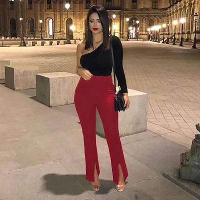 S-XL Women Plain Color Split Design Flared Pants