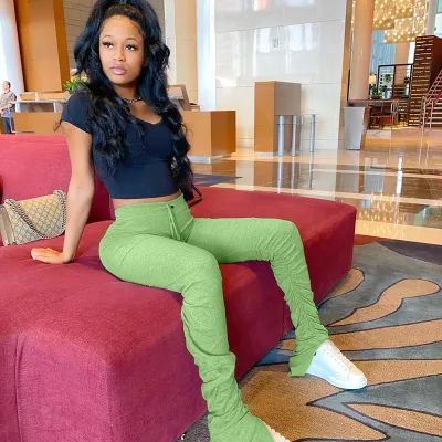 S-XXL Women Solid Color Pleated Over-length Pants
