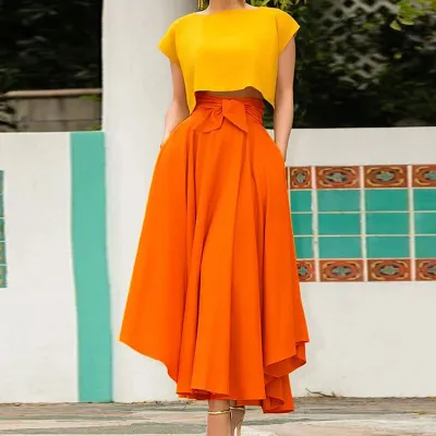 S-XXL Cotton Street Style Solid Color Irregular Hem Midi Skirt