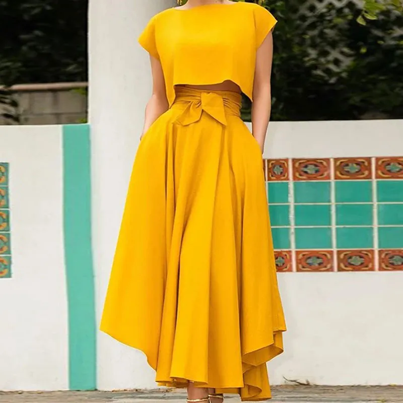 S-XXL Cotton Street Style Solid Color Irregular Hem Midi Skirt