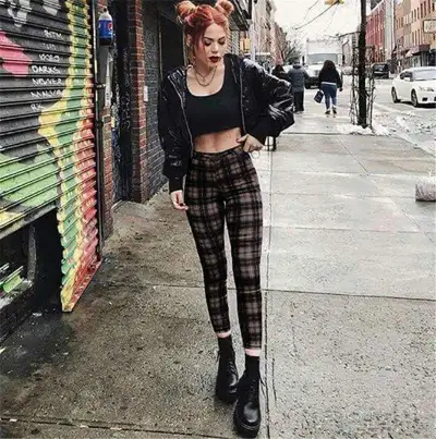 XS-3XL Women Casual Checkered High Waist Pencil Pants
