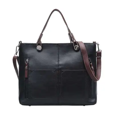 Simple Retro PU Large Capacity Shoulder Bag Tote with Zipper Leisure Style