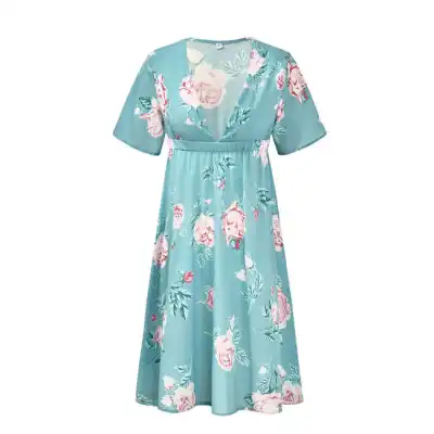 Chiffon Floral Print Short Sleeve Stretch Maternity Dress