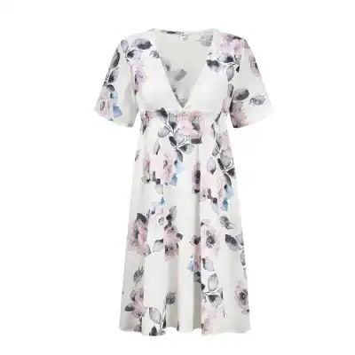 Chiffon Floral Print Short Sleeve Stretch Maternity Dress