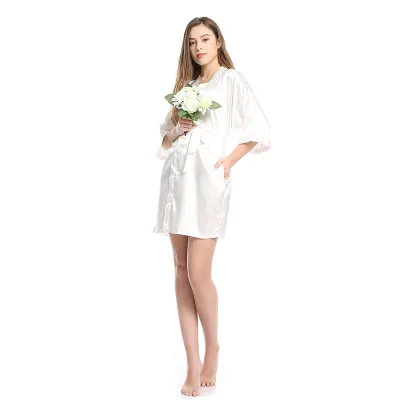 Women's Silk-Like Polyester Mid-Length Sleep Robe Cardigan
