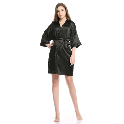 Women's Silk-Like Polyester Mid-Length Sleep Robe Cardigan