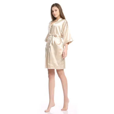 Women's Silk-Like Polyester Mid-Length Sleep Robe Cardigan