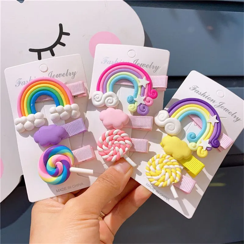 Girl Fancy Rainbow Candy 3 Pcs Set Hair Clip Kids Accessories