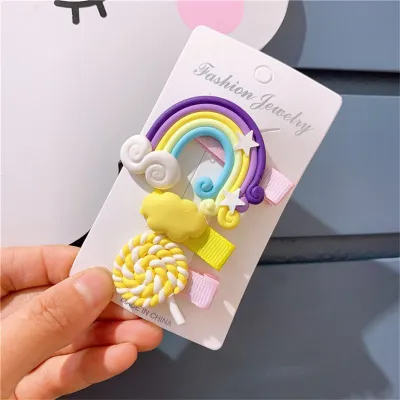 Girl Fancy Rainbow Candy 3 Pcs Set Hair Clip Kids Accessories