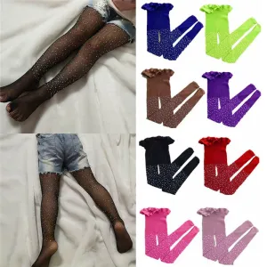 Fashion Girl Shiny Rhinestone Mesh Tights Hosiery Pantyhose for Kids