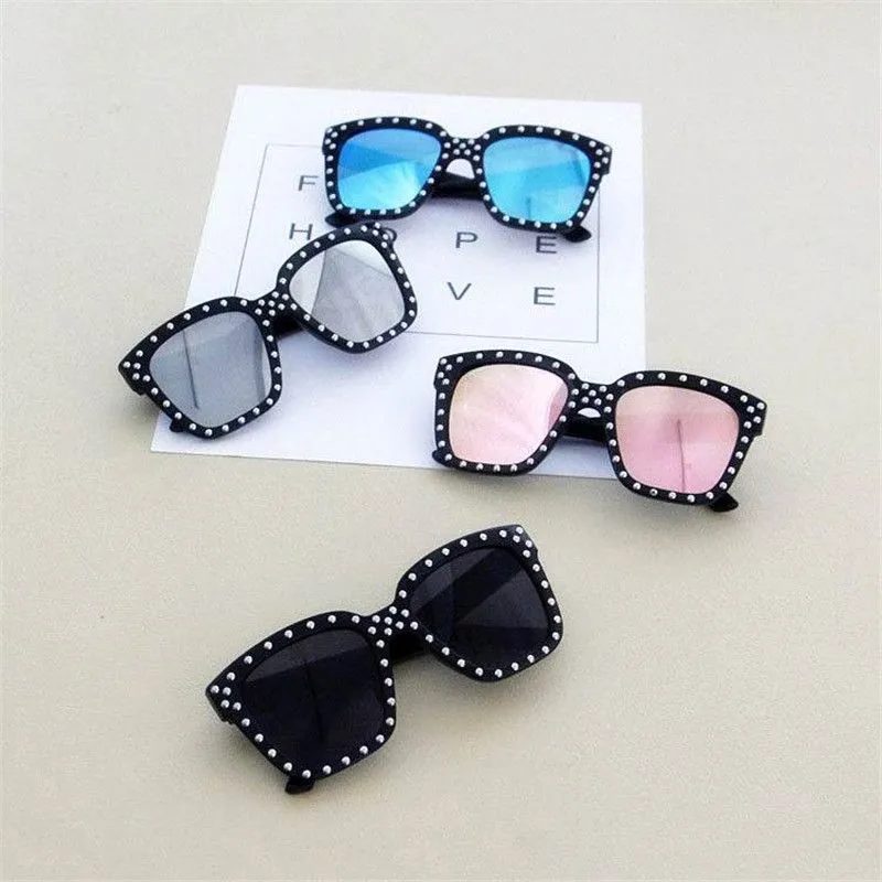 Fashion Kids Baby Boy Girl Rivet Design Square Sunglasses Plastic Frame PC Lens