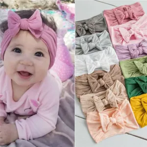 Baby Girl Candy Color Bowknot Headband Plaid Fabric