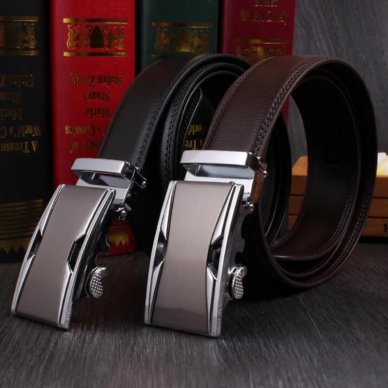 Men Genuine Leather Automatic Buckle Business Belt