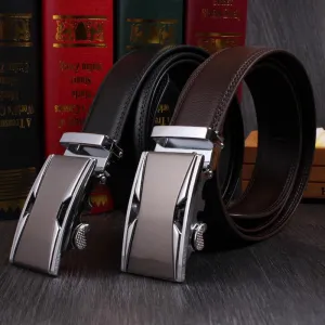 Men Genuine Leather Automatic Buckle Business Belt
