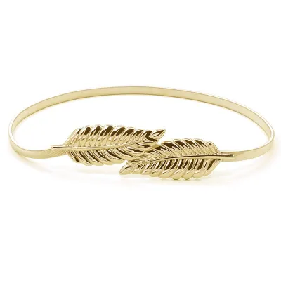 Lady Unique Artistic Leave Shape Buckle Elastic Metal Belt