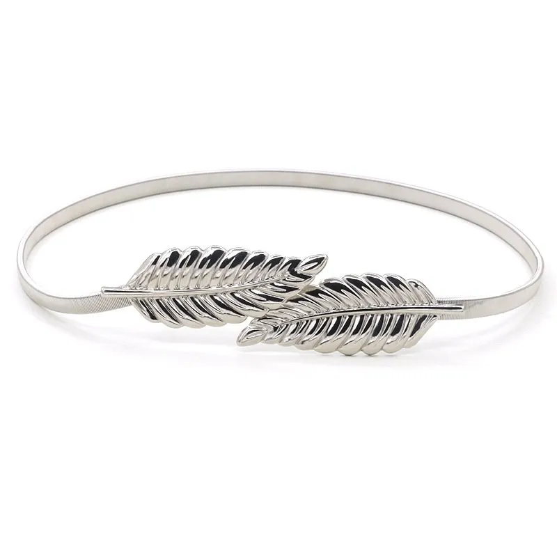 Lady Unique Artistic Leave Shape Buckle Elastic Metal Belt