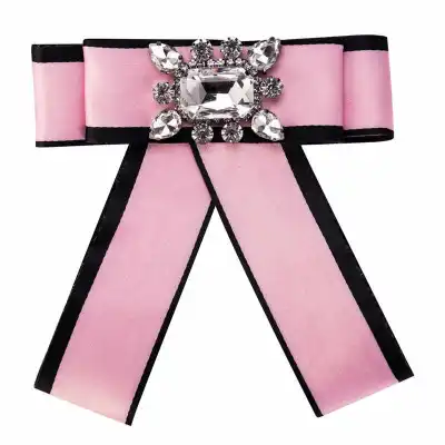 Statement Bowknot Top Grade Inlay Rectangle Rhinestone Multilayer Fabric Brooch