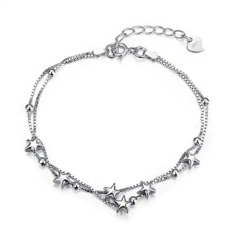 Girls Party Stars Double Chain Sterling Silver Bracelet