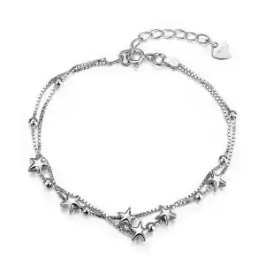 Girls Party Stars Double Chain Sterling Silver Bracelet