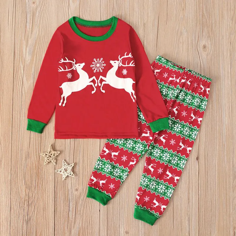 2 Pcs Christmas Set for Boy Girl Elk Print Long Sleeve Tops and Pants Unisex